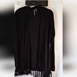 Black Fringe Open Cardigan Sweater